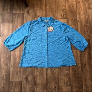 Rylee Moon Women’s Blouse button down collared Bright Blue